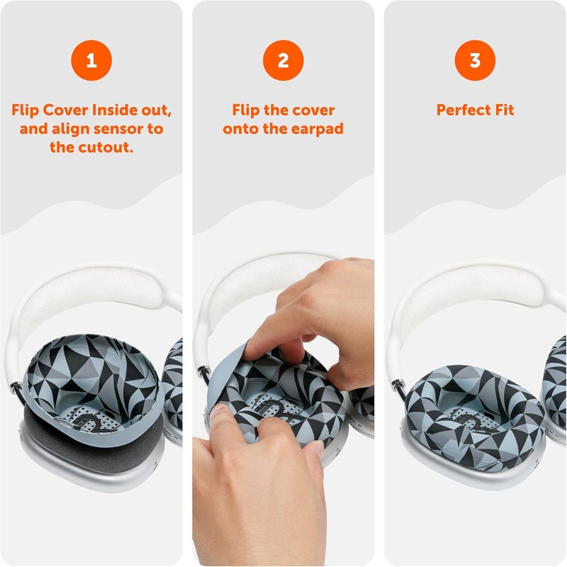 WC SweatZ Max - Patented Protective Earpad Covers for Airpods Max Made by Wicked Cushions | Sweatproof & Easily Washable | Full Earpad Sweat Protection | Geo Grey - Image 5